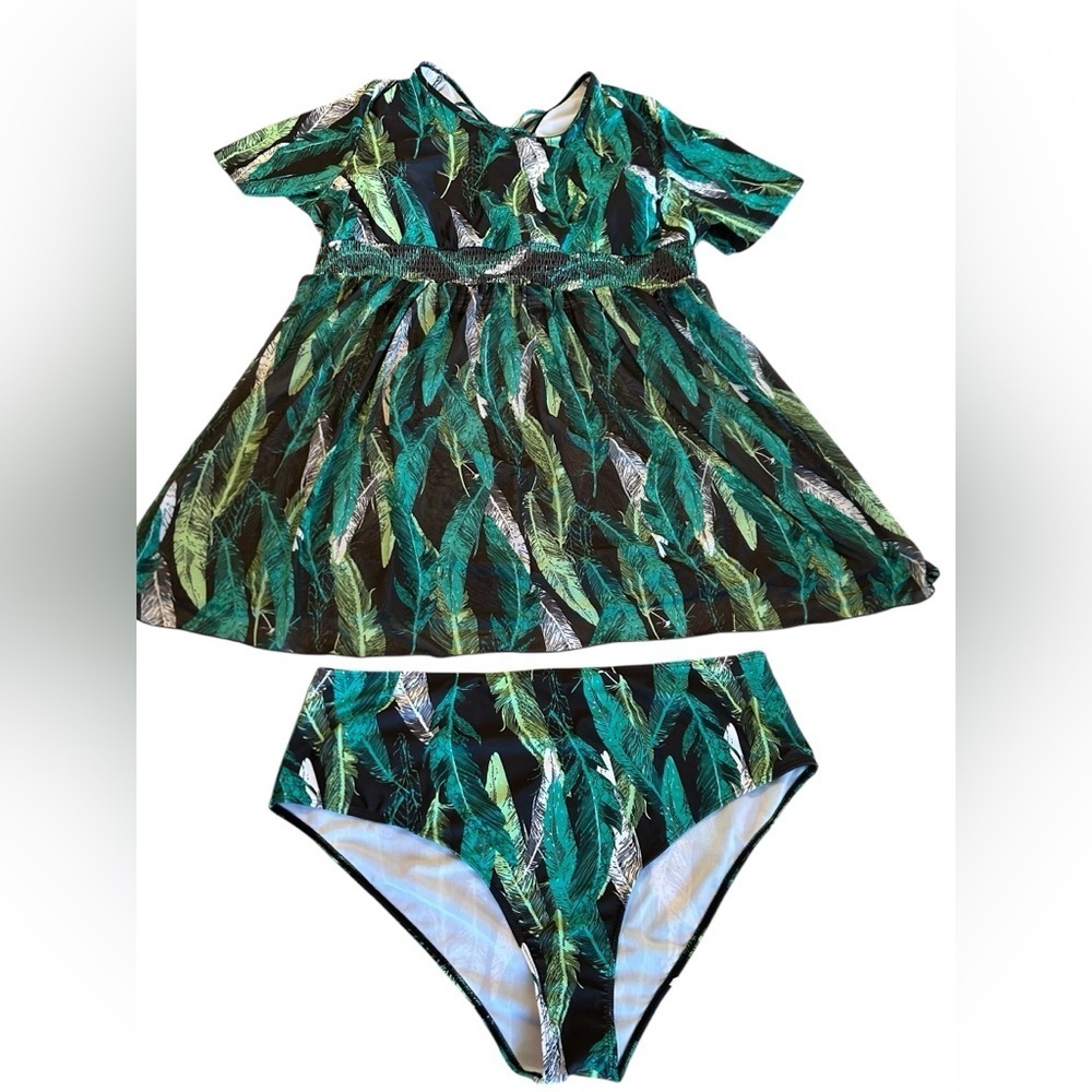 Shein Womens Swim Dress Size 5XL US 22 2 Piece Tropical Swim Dress w/bottom NWOT